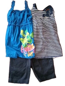 MÄDCHEN 7-8 SOMMER OUTFIT SHORTS TANK TOPS LANDS END OLD NAVY SCHMETTERLINGE STREIFEN - Bild 1 von 16