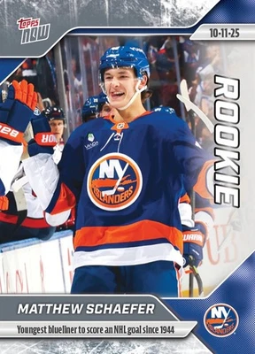 Pegatina #8 2025-26 NHL TOPPS NOW® 🏒 Matthew Schaefer RC 🏒 El D-man G más joven Foto 1 de 2