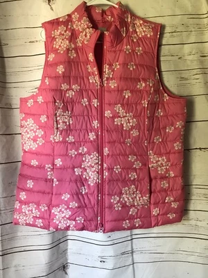 J Jill Vest XL Pink Floral Zipped Front - Image 1 of 4