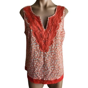 Stitch Fix Skies are Blue Boho Top Koralle oder Blumen Häkel V Ausschnitt Gr. XLP - Bild 1 von 11