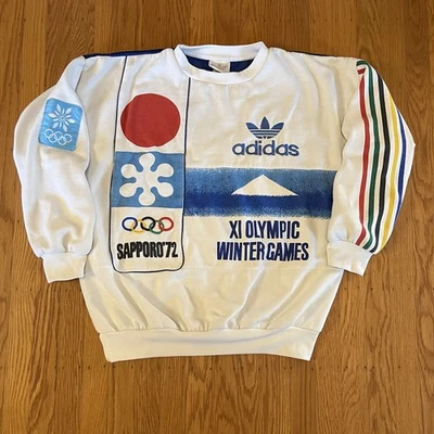 Moletom vintage anos 80 Adidas Winter Olympics Sapporo 1972 gola redonda limpo G GG - Imagem 1 de 4