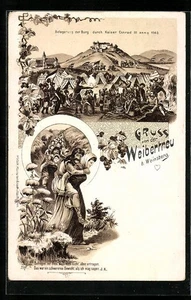 Künstler-AK Weinsberg, Belagerung der Burg Weibertreu durch Kaiser Conrad III a - Picture 1 of 2