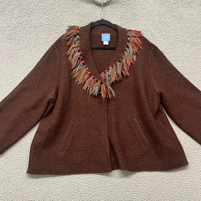 Suéter Lara Lane Para Mujer 3X Cárdigan de Lana Marrón Colorido Flecos Cottagecore Foto 1 de 4