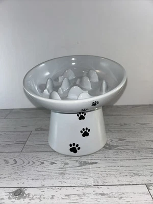 Cuenco alimentador lento elevado porcelana gato/perro para comida seca/húmeda blanco con patas Foto 1 de 4