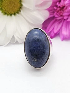 Sterling Silver Lapis Statement Ring, Size L, Hallmarked, Chunky Oversized - Picture 1 of 8
