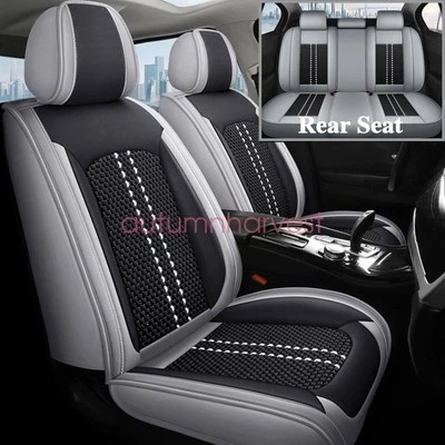 For Kia Leather Car 5-Seat Cover Front & Rear Seat Protector Black & Gray - Image 1 of 4