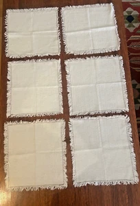 Set of 6 Square Fringe Napkins/Placemats Off-White Irregular Sizes approx. 10x11 - Picture 1 of 17