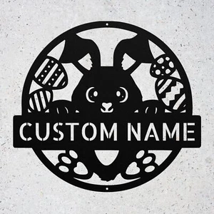 Custom Easter Bunny Metal Sign Personalized Spring Holiday Wall Decor Gifts - Picture 1 of 5