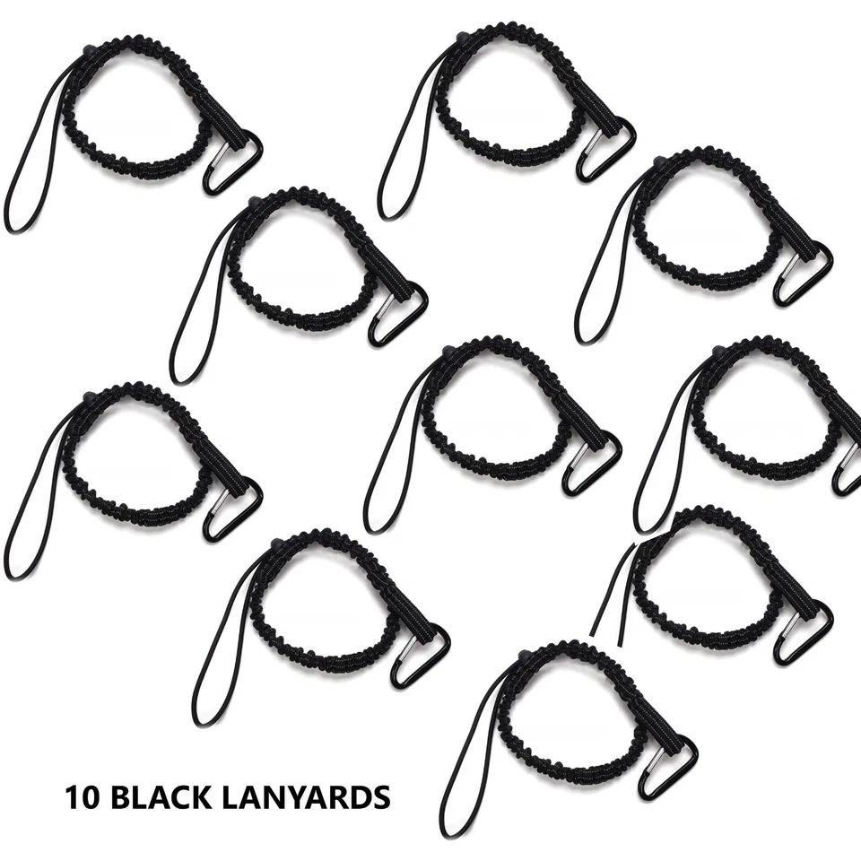 10 x Black Tool Lanyard Aluminum Screw Lock Carabiner, Up to 160cm-Max load 10KG - Image 1 of 4