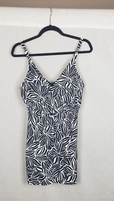 Lands End Womens One Piece Swim Dress L Black White Floral Tropical Beach Summer - Image 1 of 4