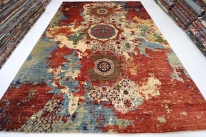 10x14 ft Abstract Art Mamluk Area Rug Afghan Hand Knotted Veg Dyes Wool Rug - Picture 1 of 12