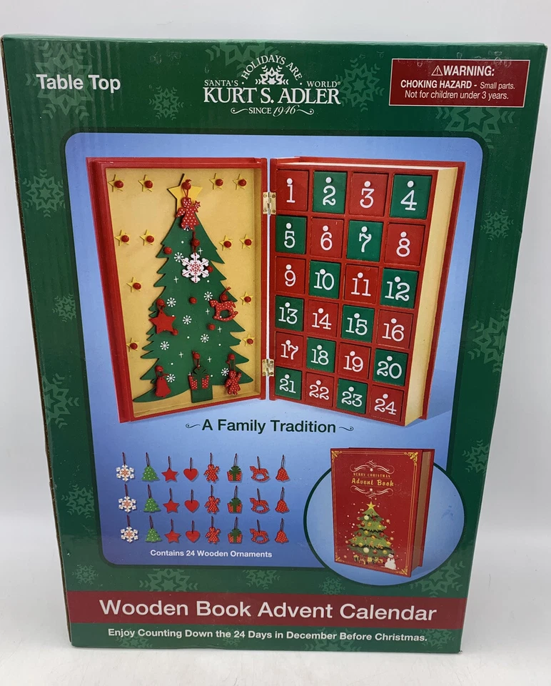 Kurt Adler D3045 11" Wooden Christmas Advent Calendar Book