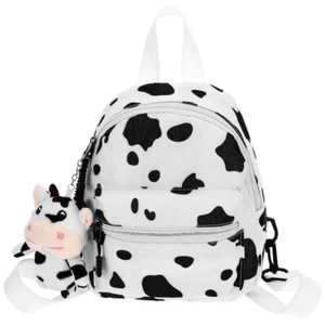 Cow Backpack Canvas Mini Rucksack Adorable Cow Backpack with Hanging Pendant - Picture 1 of 11