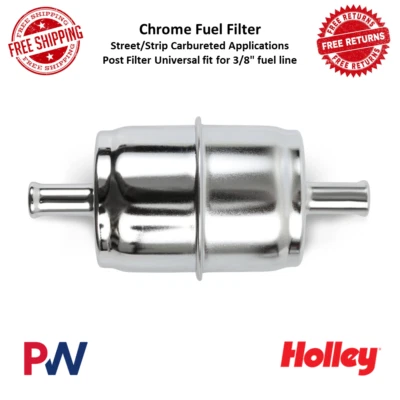Holley Chrome Carbureted Fuel Filter, 40 Micron, Steel, Universal For 3/8" Hose - Image 1 of 4