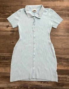 Urban Outfitters Medium Blue Short Sleeve Collared Button Up Ribbed Dress - Picture 1 of 5