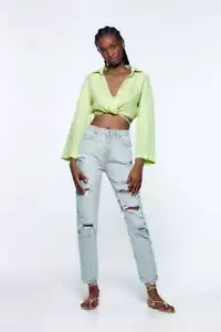 Zara linen wrap style lime top shirt blouse size XS - Picture 1 of 4