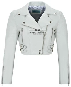 Ladies Short Body Jacket White Slim Fit Moto Biker Style 100% Real Napa 5625 - Picture 1 of 6