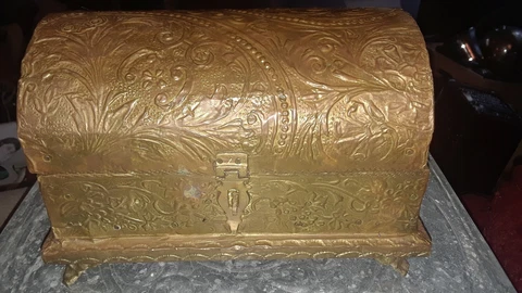 Small Trunk With Gold/Brown Tin Encasing Cover