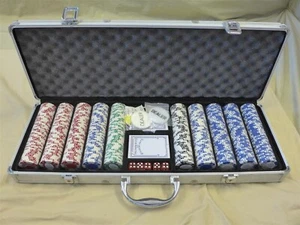 500 uds. Juego de fichas de poker (11,5 g) NUEVO EN ESTUCHE + tarjetas (azul, verde, negro, rojo) - Imagen 1 de 4