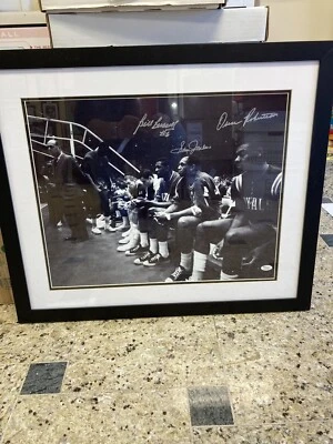 Bill Russell, Oscar Robertson, Sam Jones signed All Star Game 16 x 20 Framed JSA - Image 1 of 4