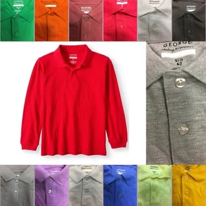 George Boys School Uniforms Long Sleeve Pique Polo Shirt size color options - Picture 1 of 15