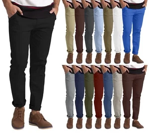 Men's Chinos Casual Stretch Slim Fit Trouser Jeans Relaxed Cotton Work Full Pant - Picture 1 of 90