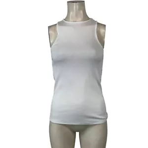 LOFT- WOMEN'S MEDIUM - WHITE RIBBED SLEEVELESS ROUND NECK COTTON BLEND TANK TOP - Picture 1 of 6