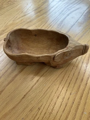 French Provence Hand Carved Wooden Wood Pig Bowl Farmhouse Decor Trinkets - Image 1 of 4