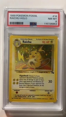 1999 Pokémon Fossil Raichu – Holo PSA Graded 8 # 14/62 - Image 1 of 2