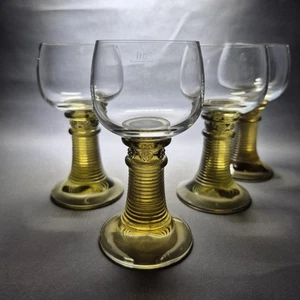 4 Vintage Roemer Wine Glasses Beehive olive Green Stems 100ml France - Picture 1 of 10