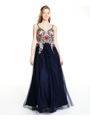 BLONDIE NITES Womens Spaghetti Strap V Neck Full-Length Formal Fit + Flare Dress - Image 1 of 4