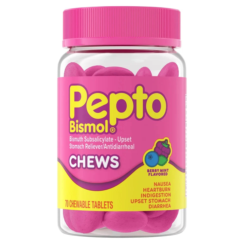 Pepto Bismol Chews, Berry Mint Flavor, 70 Chewable Tablets exp2028 - Image 1 of 2