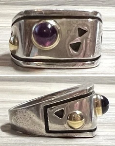 Retired Designer John Atencio Sterling Silver & 18K Gold Amethyst Solar Ring - Picture 1 of 10