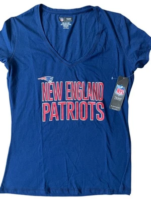 NFL New England Patriots Shirt Womens Medium NWT Blue V-Neck Short Sleeve - Image 1 of 4