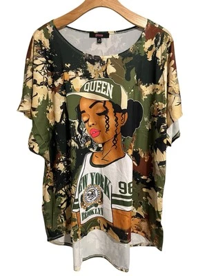 Camiseta Glowup Couture para mujer 3X Queen Camuflada NY Brooklyn Gráficos Manga Corta Foto 1 de 4