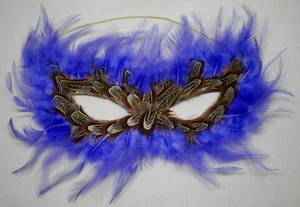 Feathered Venetian Style Masquerade Eye Mask Purple Brown - Picture 1 of 2