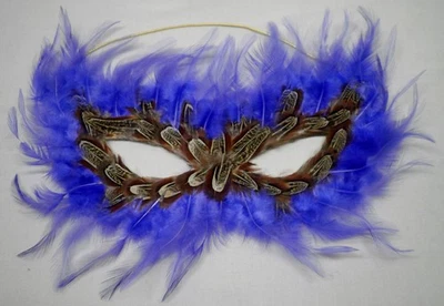 Feathered Venetian Style Masquerade Eye Mask Purple Brown - Image 1 of 2
