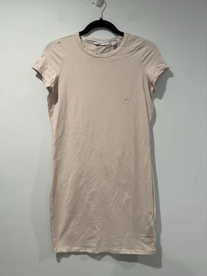 NEW Calvin Klein T-Shirt Dress Women XS Creme Stretch Cotton Minimal Old Money - Image 1 of 4