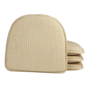 Nakita Striped Non-Slip Dining Kitchen Chair Pads, 15" x 16", Natural 4 Pack - Picture 1 of 7