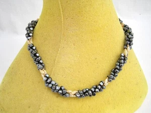 Necklace Plaited seed pearls and hematite Dark silver grey Semi precious gems. - Picture 1 of 1