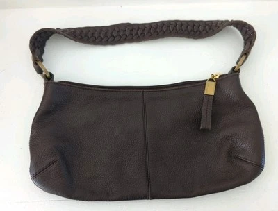 Elliott Lucca Small Brown Leather Braided Shoulder Strap Bag Purse Hobo M32 - Image 1 of 4