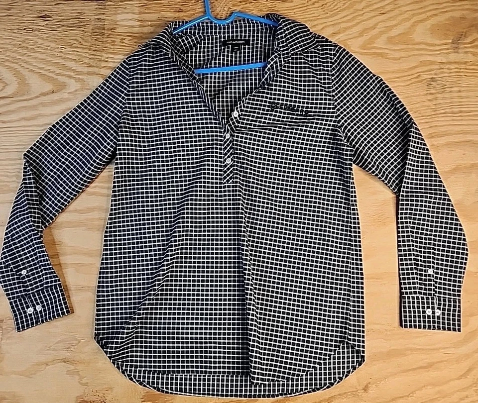 Camisa de manga larga ligera de microfibra a cuadros negros con logotipo de Sitepro para mujer XL Foto 1 de 4