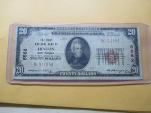 1929 $20 THE FIRST NATIONAL BANK OF HINTON, WEST VIRGINIA - Picture 1 of 4