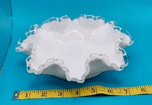 Fenton Silver Crest White Milk Glass Ruffled Edge Bowl Dish 8" Wide Vtg - Picture 1 of 8