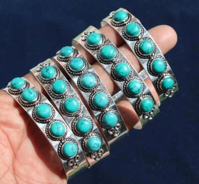 Blau Türkis Edelstein Armspange 925 Sterlingsilber Verstellbar Armreif Geschenke - Bild 1 von 4