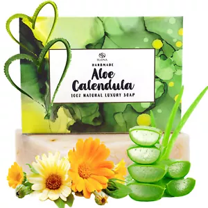 Aloe Vera & Calendula Soap - 100% Natural Super Hydrating & Soothing Cleanser - Picture 1 of 7