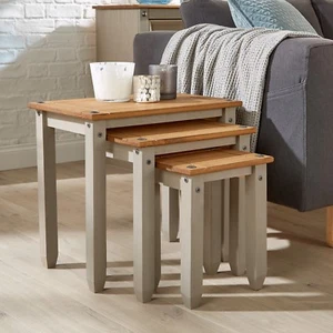 Nest of Tables Set of 3 Occasional Coffee Side Table Mexican Corona Grey Pine - Picture 1 of 4