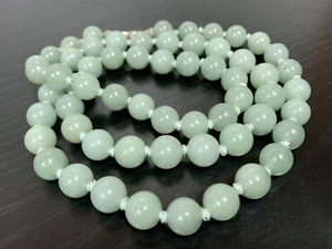 Vintage Sterling Silver Hand Knotted Natural Jade Necklace 30” L - Picture 1 of 7