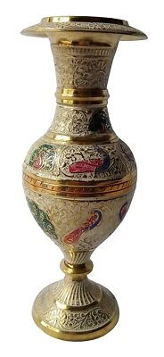 New Decorative Glass Pattern Brass Flower Vase Home Décor White 17 cm - Image 1 of 3