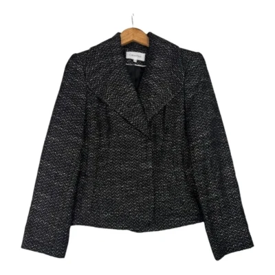 Calvin Klein Women's Black and White Tweed Jacket Size 12 - Image 1 of 3